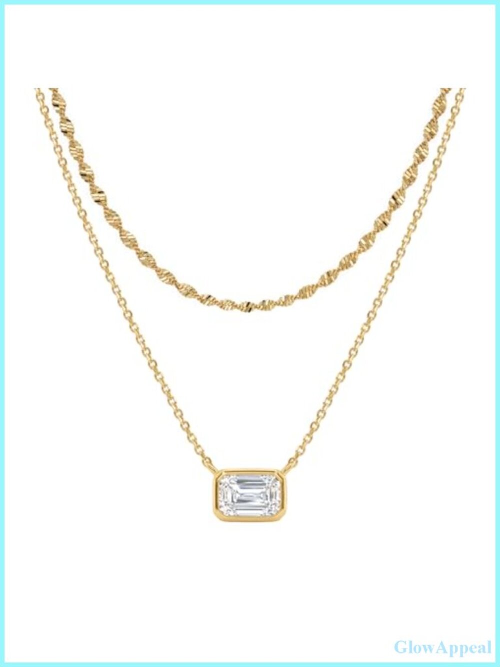 14K Gold Plated Layered Necklace Set Dainty Pendant & Twist Chain Women
